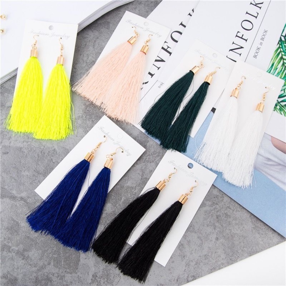 Blush Pink Tassel Bohemian Earrings - Picture 2 of 2